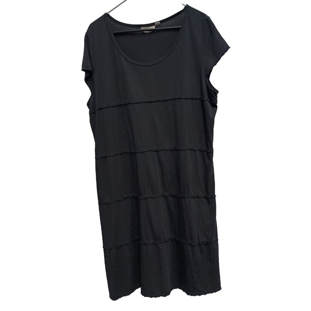 ICantoo Womens T-Shirt Dress Large‎ Black Minimalist Capsule Midi Cap Sleeve
